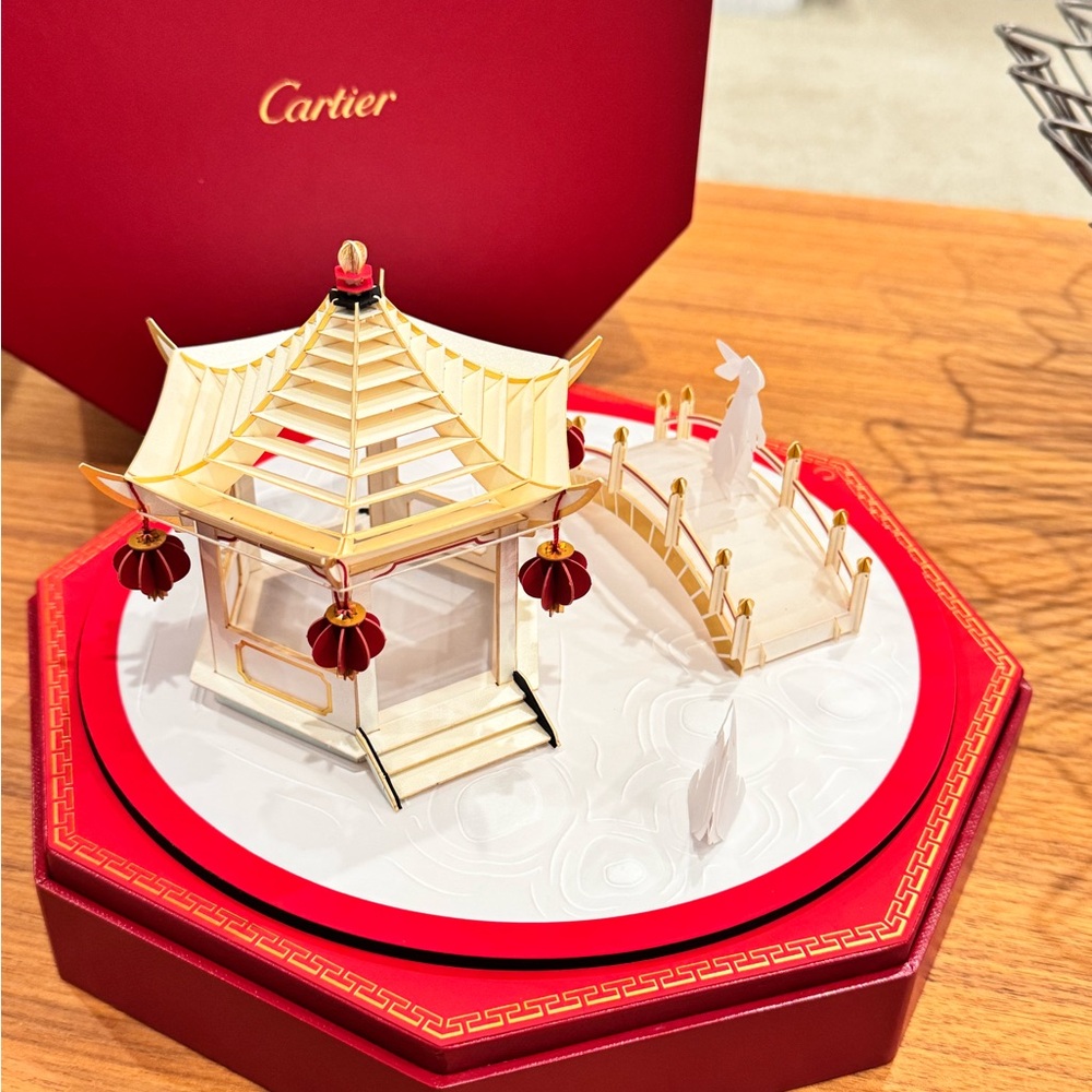 Cartier Mid Autumn VIP gift Red and Gold Pagoda with Bridge Set
